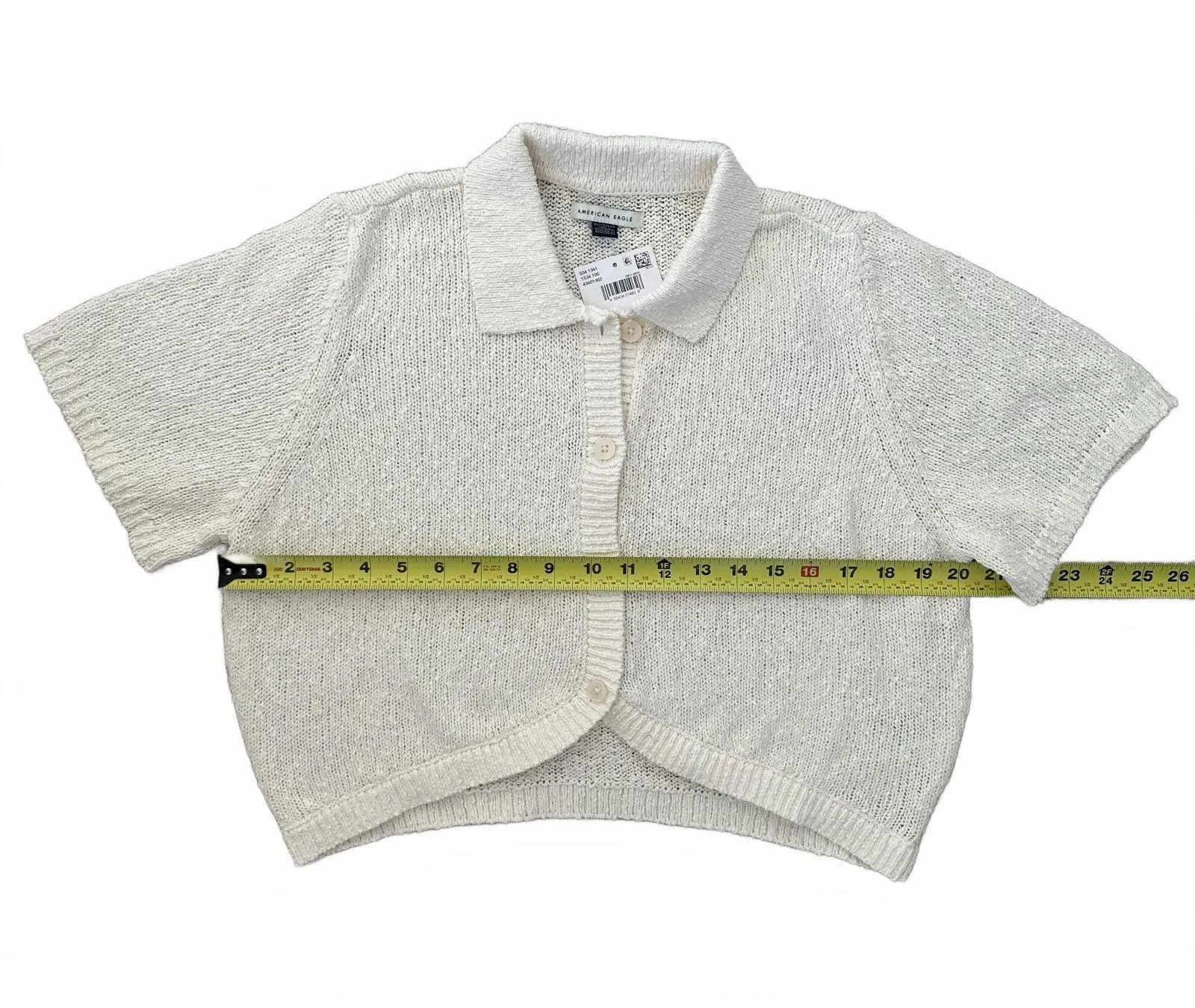 AE Cotton Short-Sleeve Collared Button-Up Cardigan American Eagle Cream NWT XL - Image 5