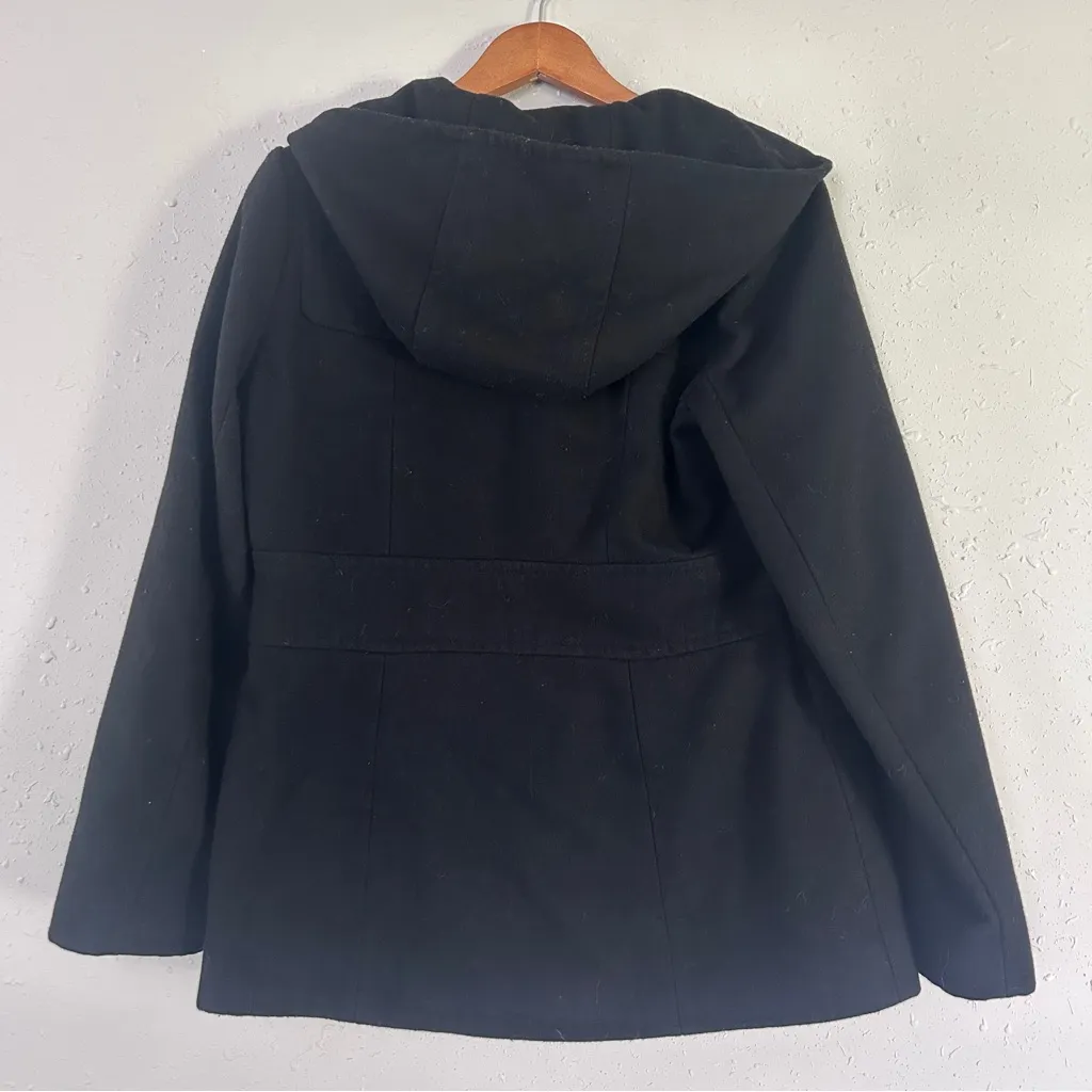 Jason Kole Black Hooded Pea Coat Classic Wool Blend Basic Fall Winter Medium - Image 4