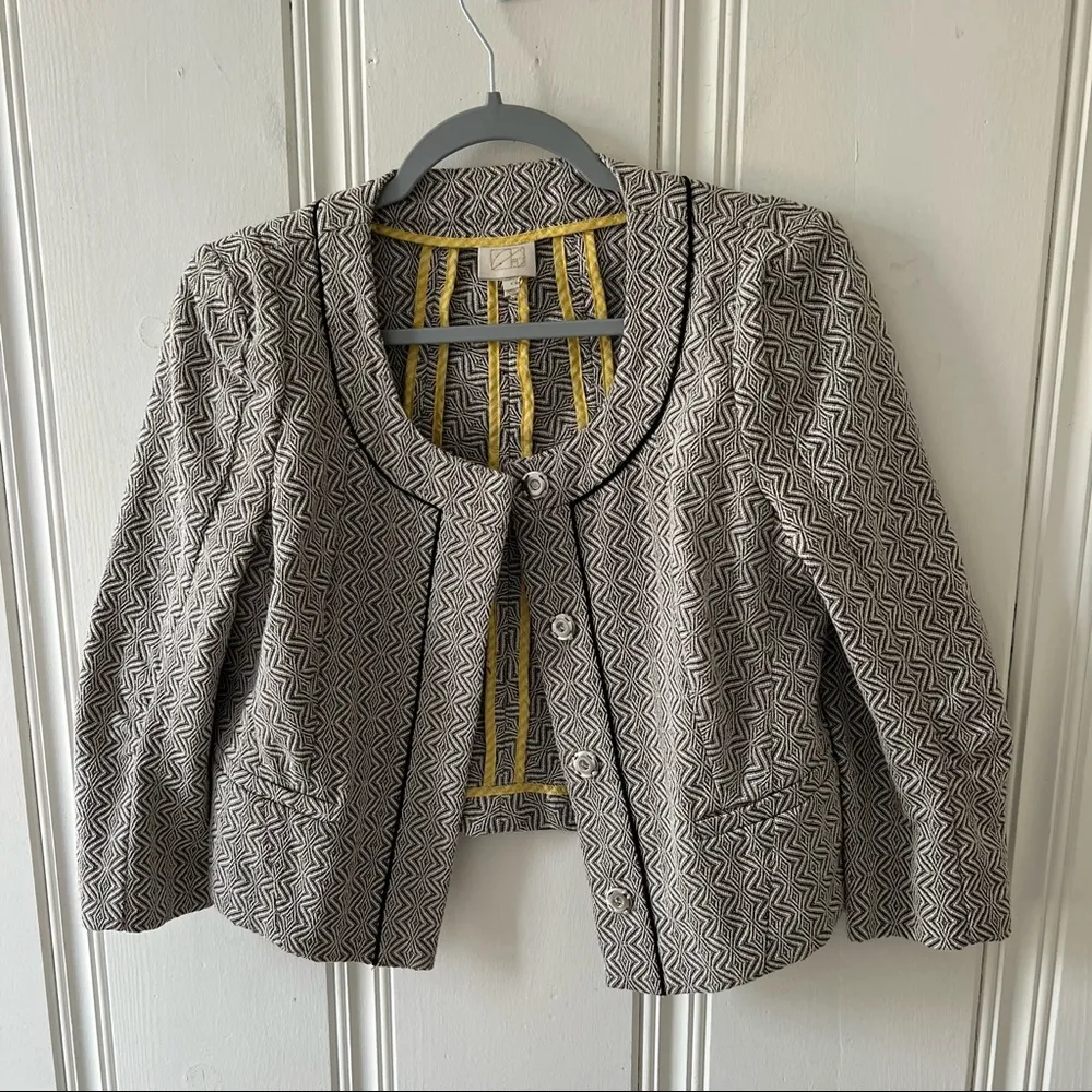 Anthropologie Coquille Eyes for You Cropped Cotton Blend Jacket Blazer Sz 2 EUC - Image 3