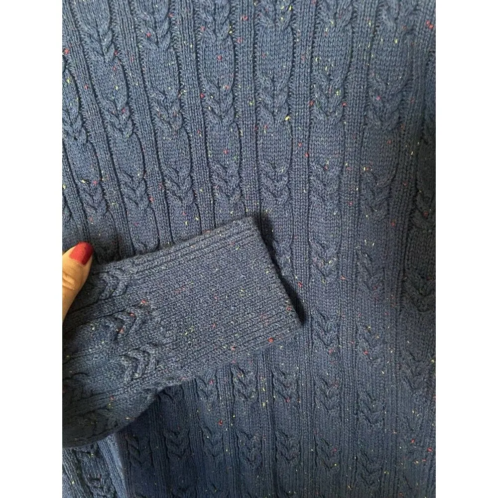 Appleseed's Classic Cabled Cardigan Size L Large Blue With Rainbow Flecks Preppy - Image 8