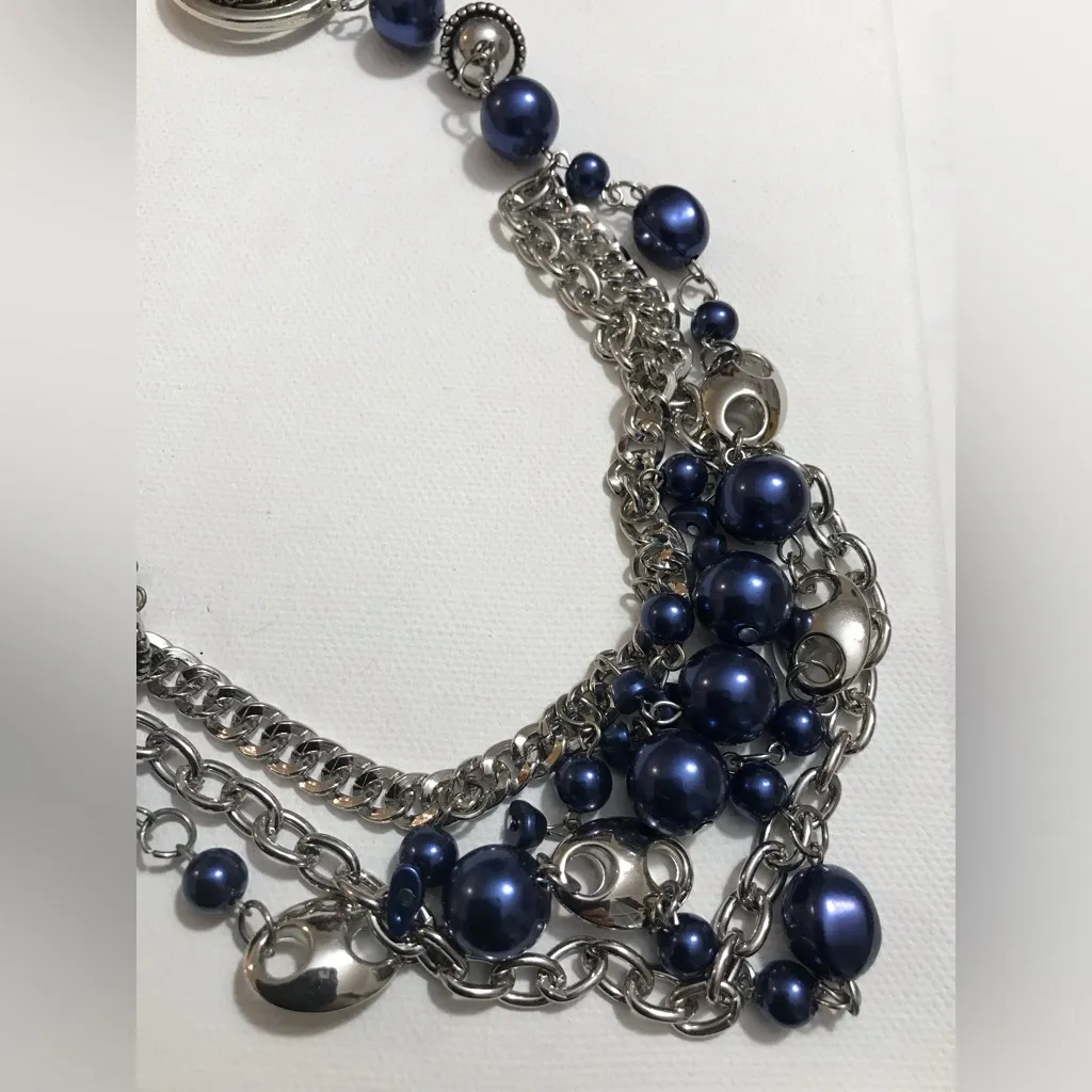 Paparazzi Navy Blue Silver Tone Earrings Necklace Jewelry Set 26 inches - Image 4