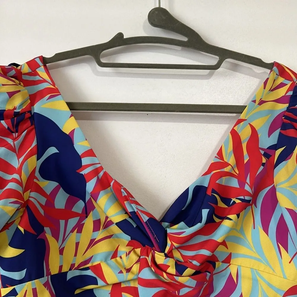 NEW Twist Knot Multicolor Leaf Print Sweethear Neckline Puff SleeveCrop Top Sz L Multiple Size L - Image 2