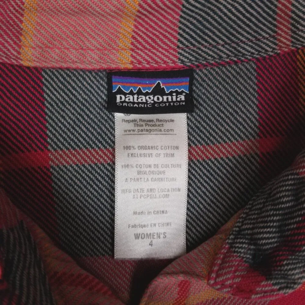 Patagonia Women's Long-Sleeved Fjord Flannel Shirt Red Gray Plaid Sz 4 - Image 7
