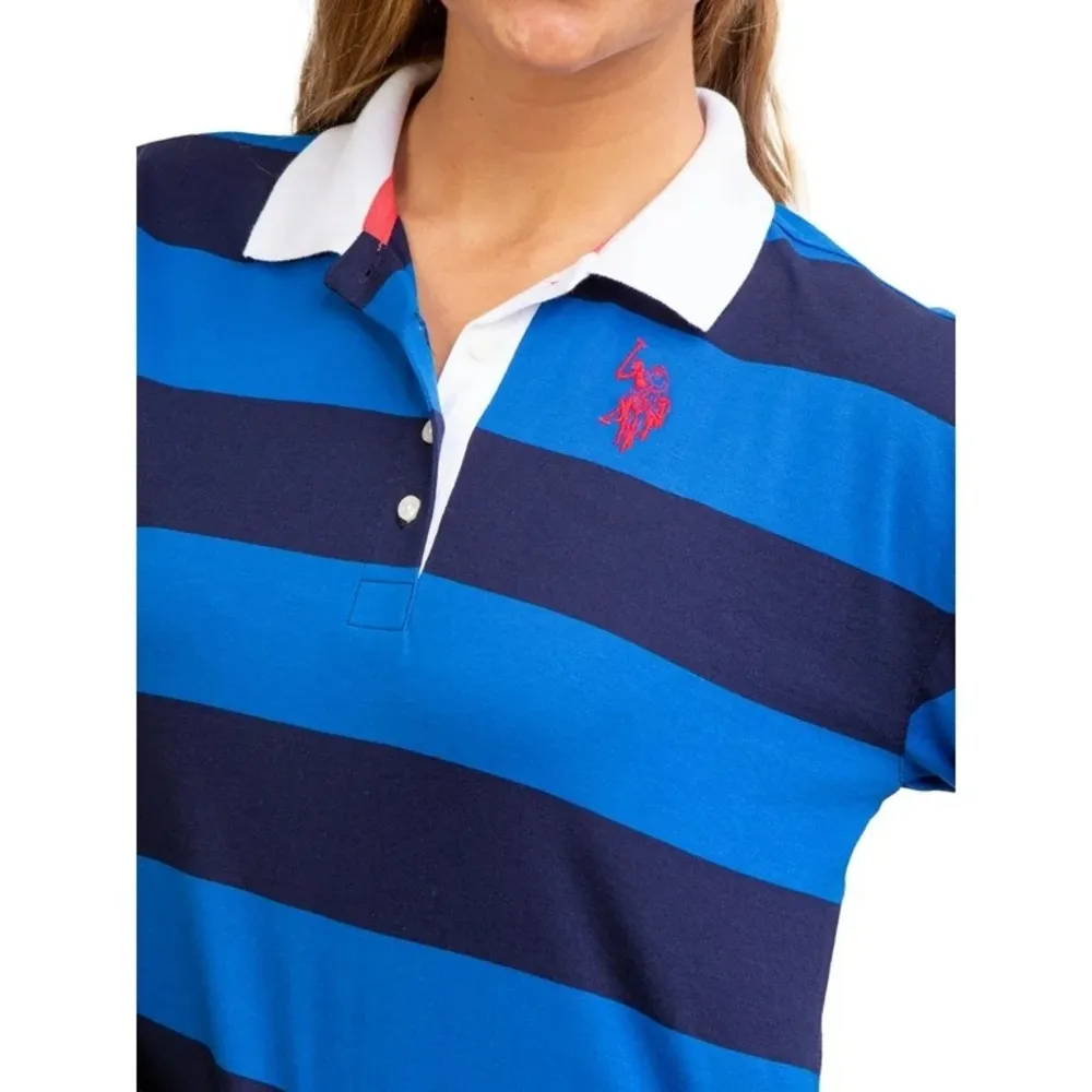 NWT U.S. Polo Assn. Women's Long Sleeve V Neck striped rugby T-Shirt medium - Image 2