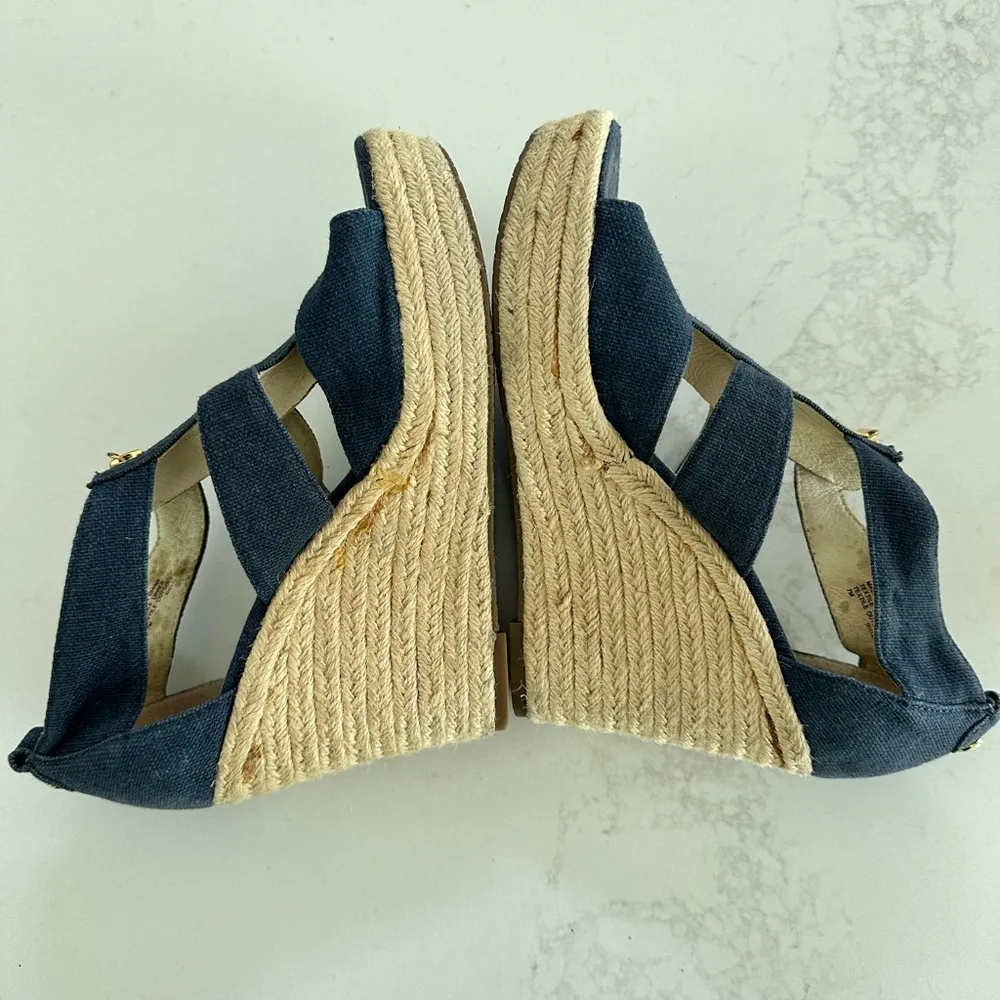 Michael Kors Women Berkley Sandal Size 7 Navy Wedge Platform Espadrille Zipper - Image 6