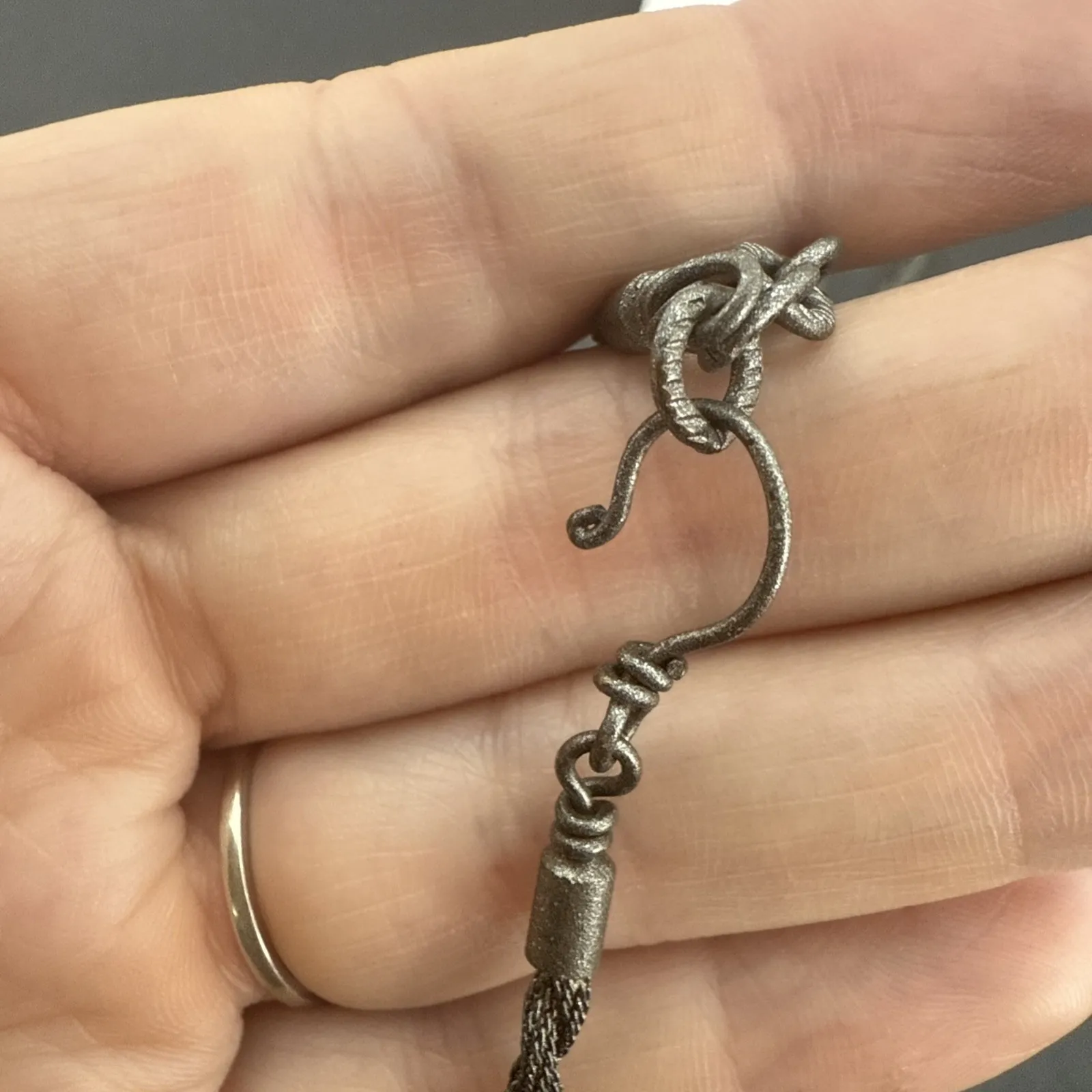 Vtg Sarah Coventry Boho Brutalist Silver Tone Rope Chain Tassel Necklace 40in - Image 10