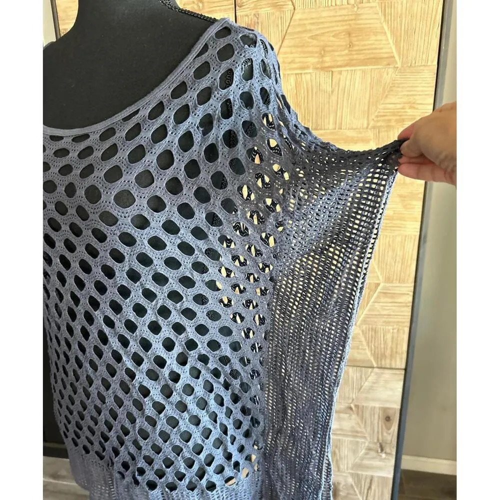 Aquavita Womens Top or Cover Up S/M Dusty Blue Crochet Boho Fairycore Gray - Image 4