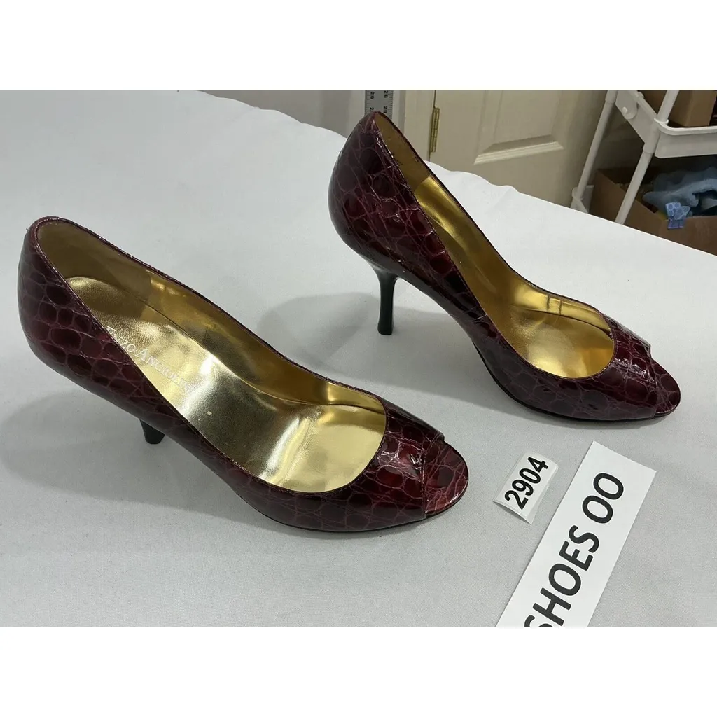 Womans Enzo Angiolini Eamaylie 8.5 M Maroon Croc Embossed Heel Pumps Peep Toe - Image 2