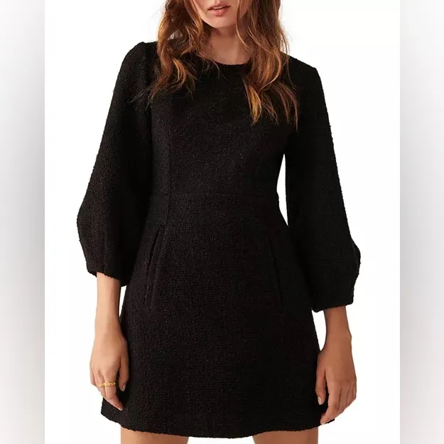 ba&sh Melba mini dress black brown virgin wool blend tweed size 8 - Image 2