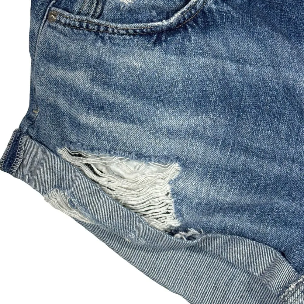We the Free SZ 28 Jean Shorts Button-Fly Distressed Cuffed Whiskered Free People - Image 2
