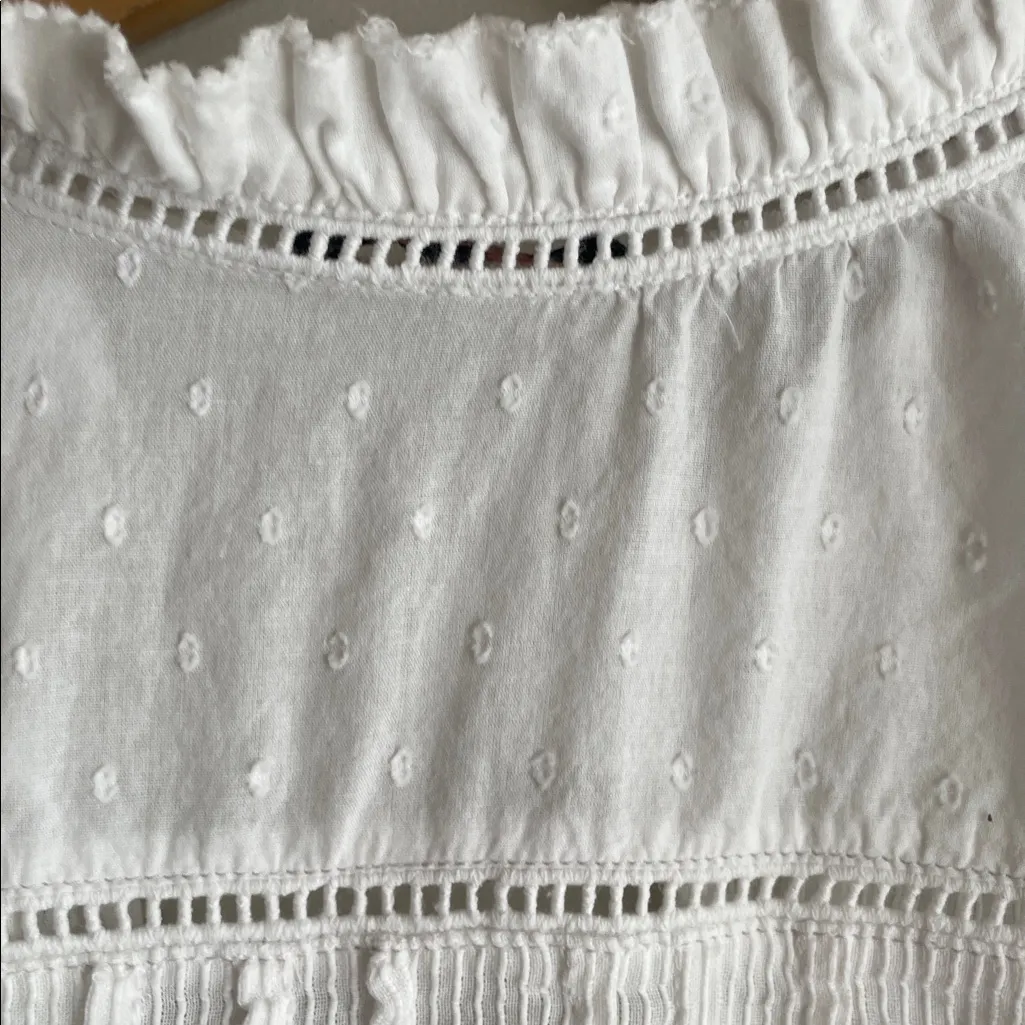 Quince Organic Textured Cotton Peasant Blouse White - Image 10