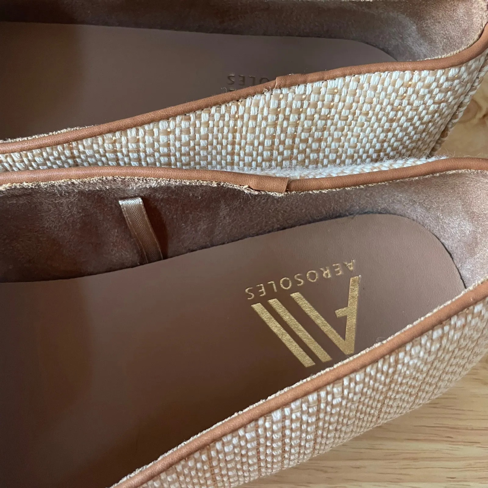 Aerosoles Betunia Womens Size 12 Flats Beige Textured Fabric Slip On NEW - Image 3