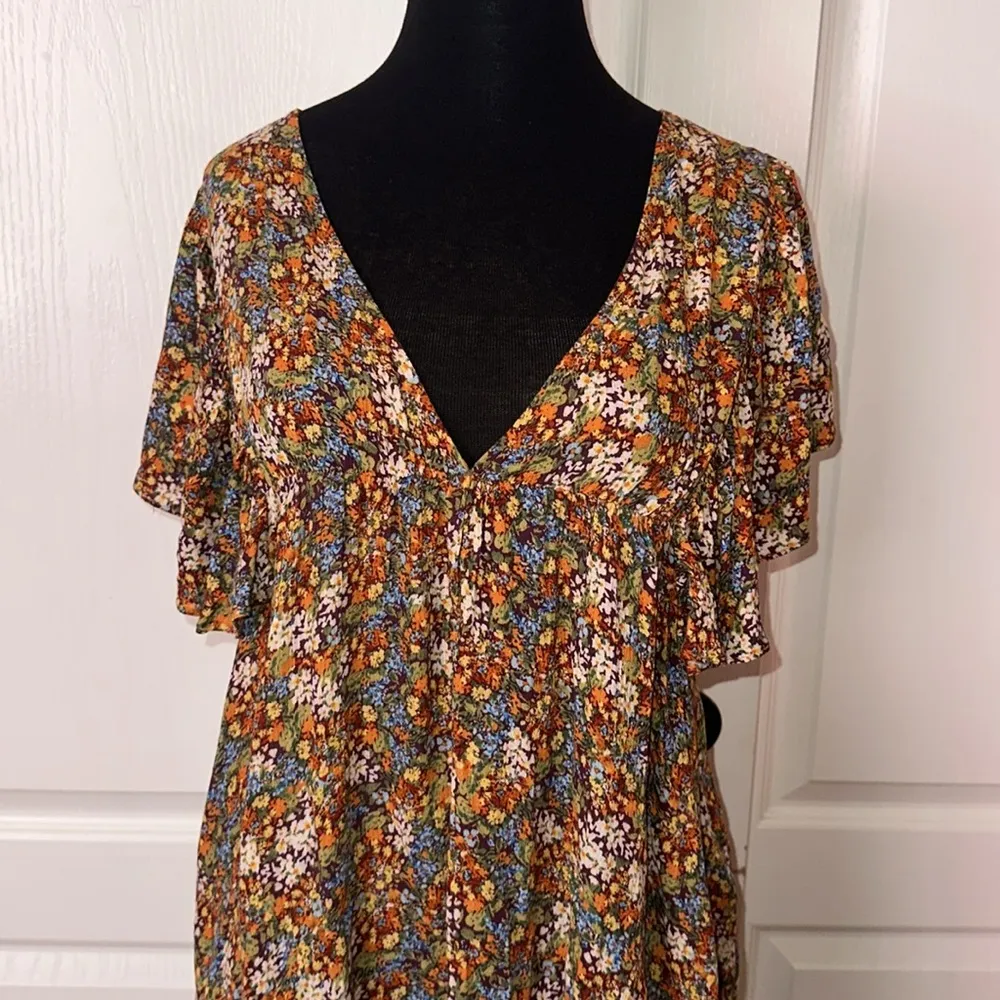 MICRO FLORAL PRINT BABYDOLL RUFFLE DRESS Orange - Image 2