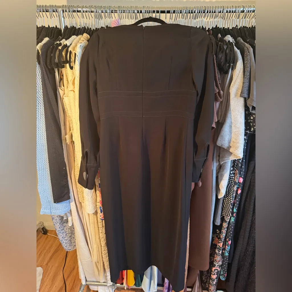 Yigal Azrouël Crepe Midi Length Dress Open Slit Long Sleeve Black Size 6 - Image 9