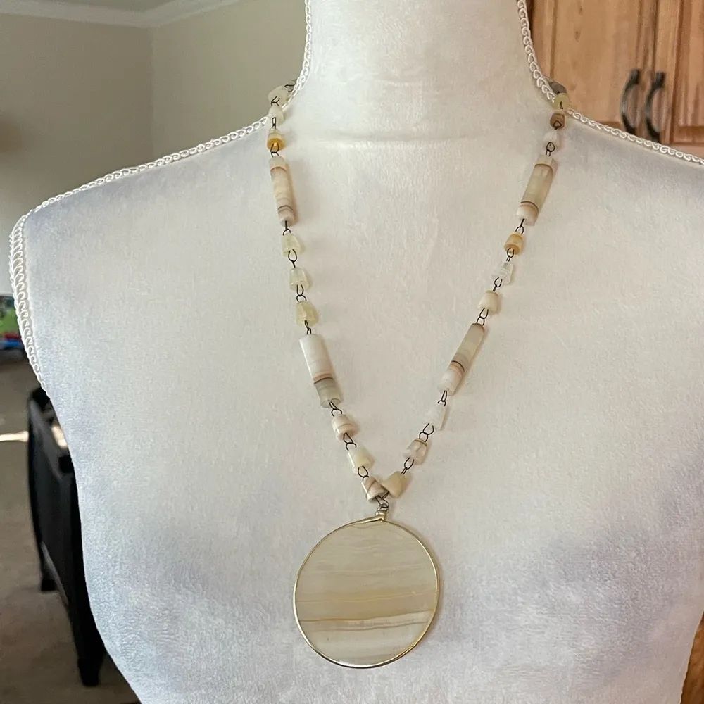 Vintage 1980's Sun Cord Pendant Necklace Honey Quartz Stone Natural Laid Back - Image 2