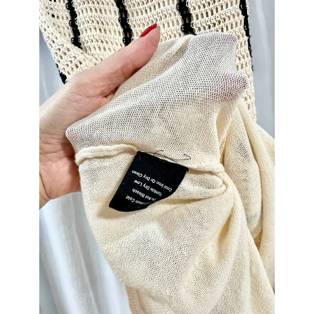 Monrow Vertical Striped Sleeveless Crochet Knit Bodycon Dress Cream/Black Small Black - Image 8