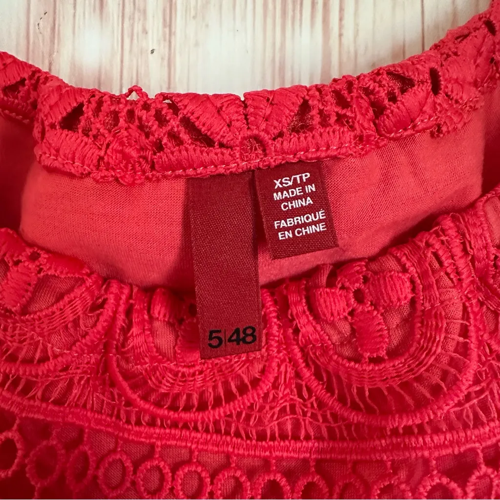 5|48 Raspberry Red Short Sleeve Crochet Blouse - Image 5