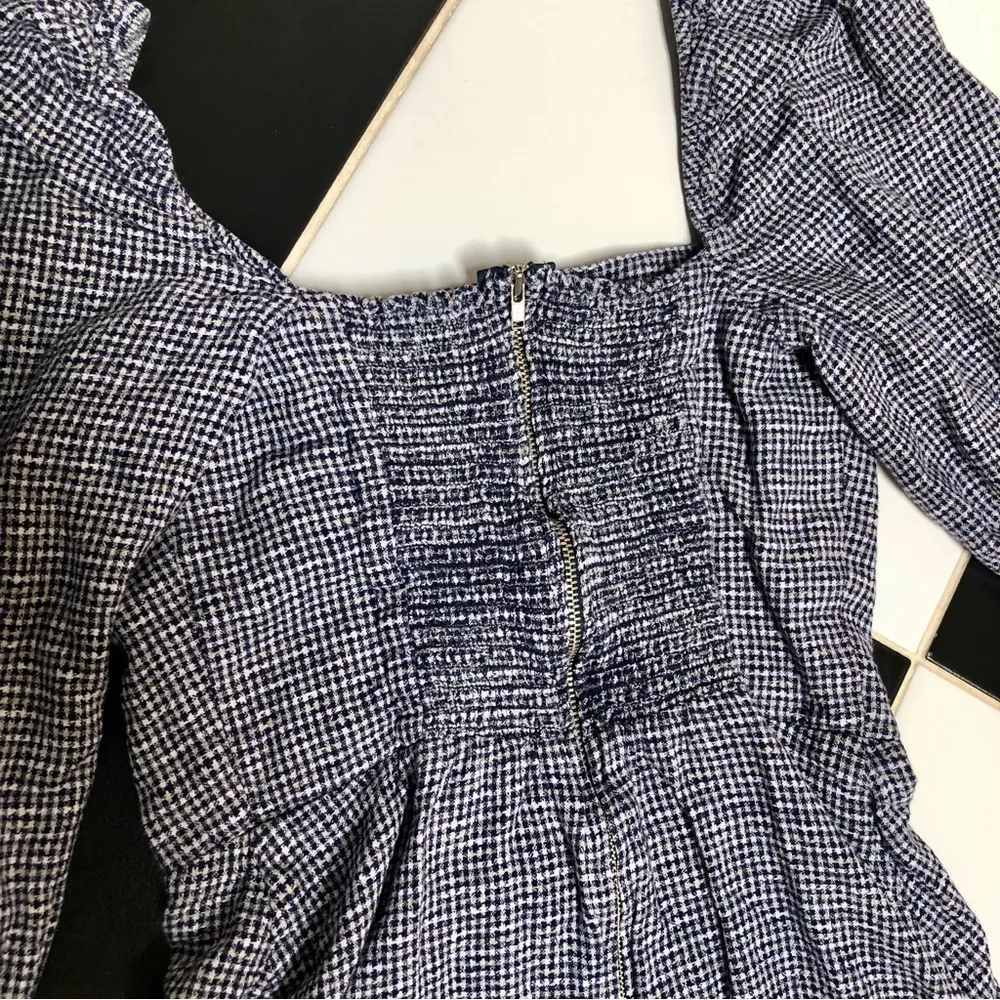 Gambino Dress Check Print Dark Navy Grey & White Button Front size S - Image 11