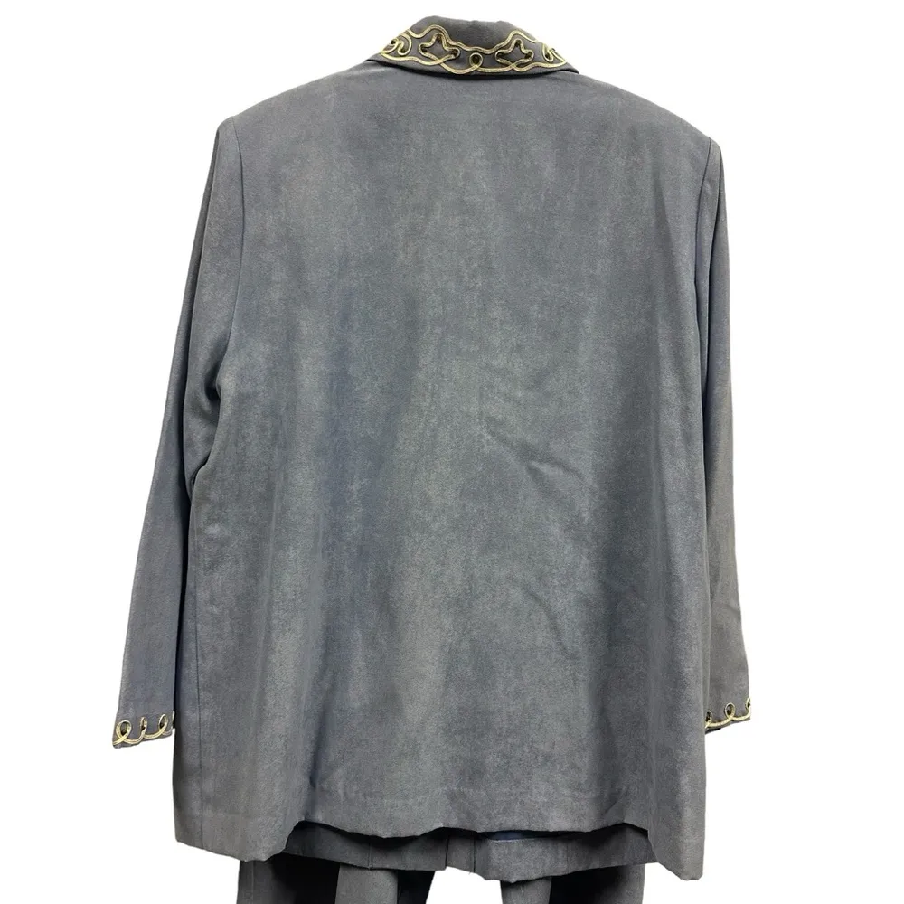 3 Piece Set Maggie Sweet Blue Sueded Pantsuit Pant Top and Blazer Womens 1X - Image 8