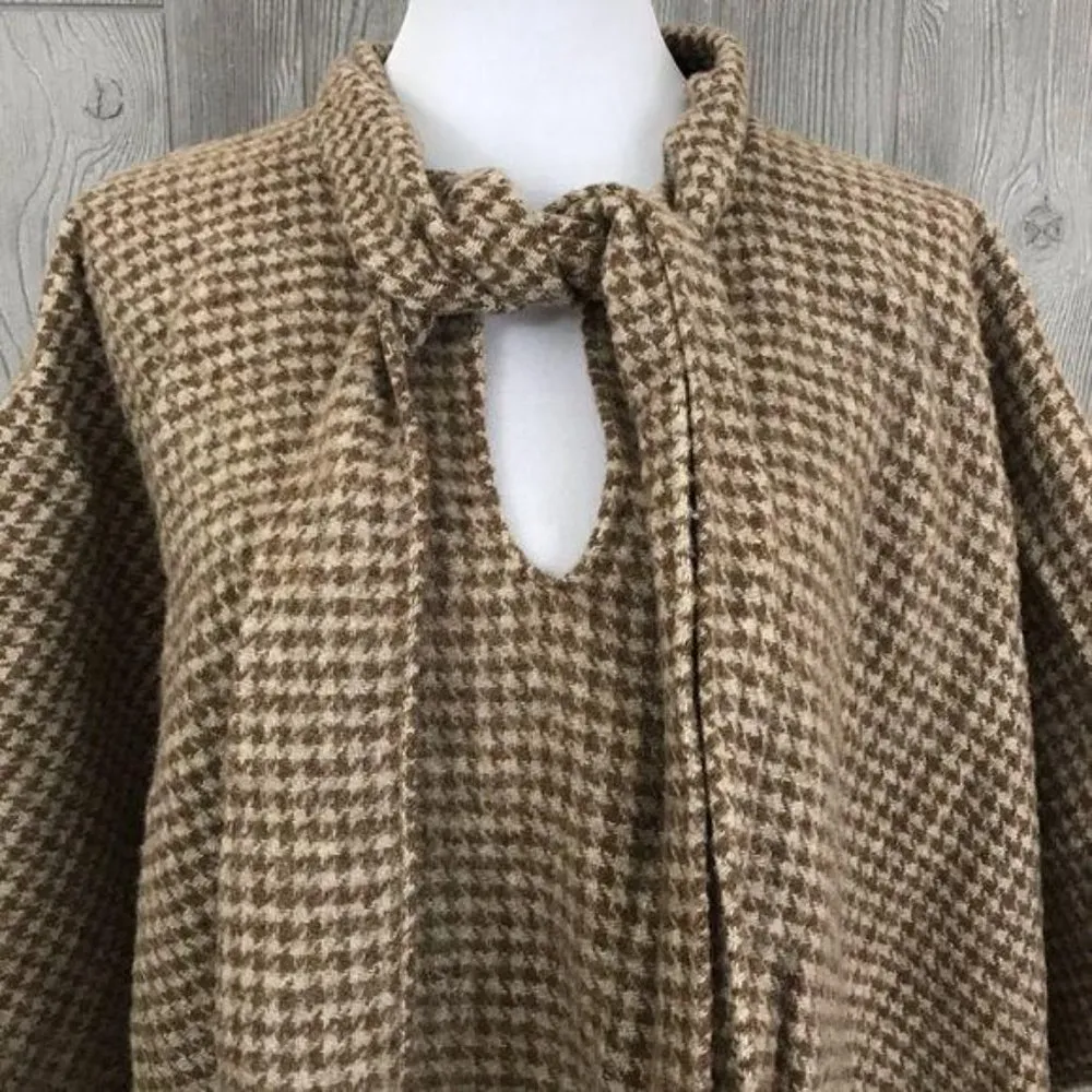 Handmade Mexican wool poncho houndstooth with tie collar front sweater large - Image 5