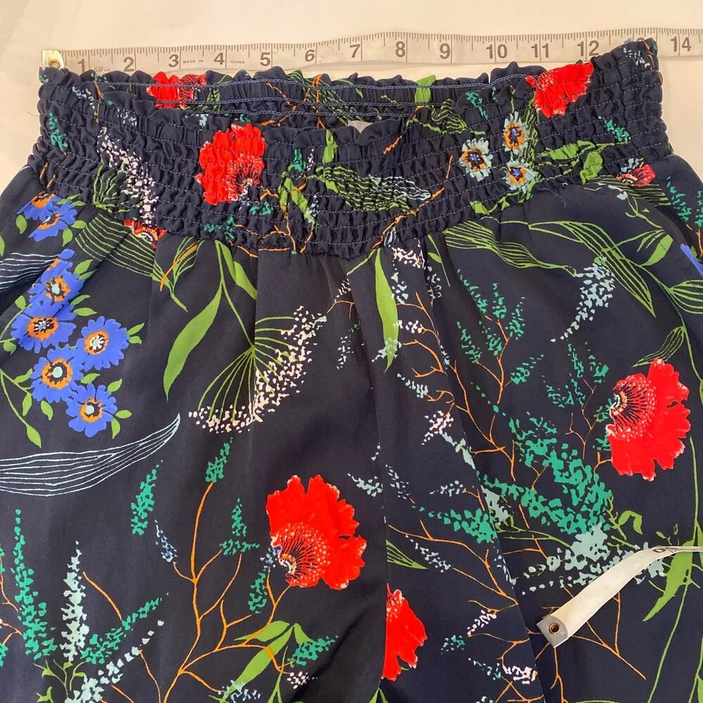 Aerie Floral Silky Wide Leg Casual Pull On PJ Pants EUC Sz M Colorful Navy Blue - Image 7