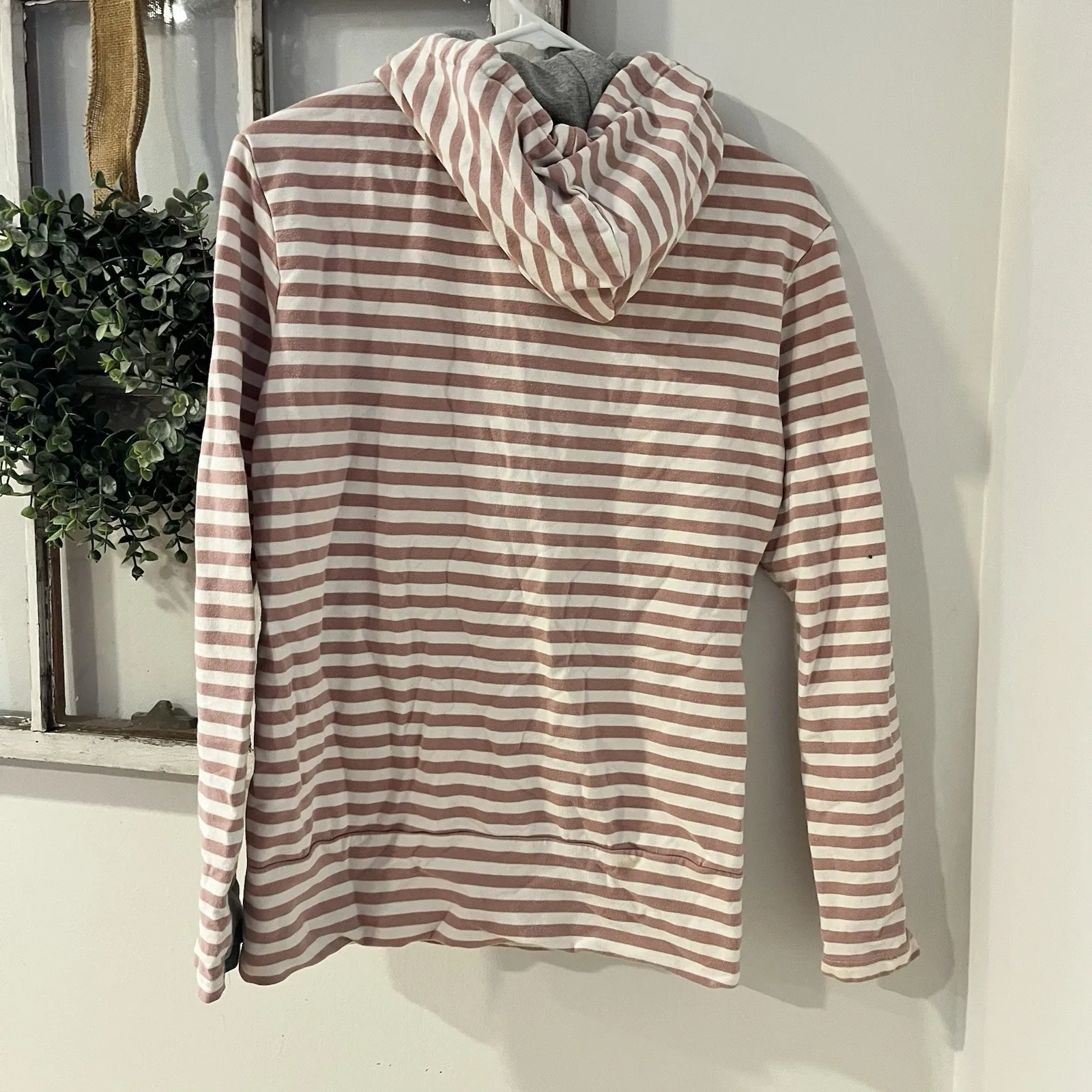 Ampersand Avenue Pink Stripe Thumb hole Casual Hooded Sweatshirt Size Women's M Size M - Image 6
