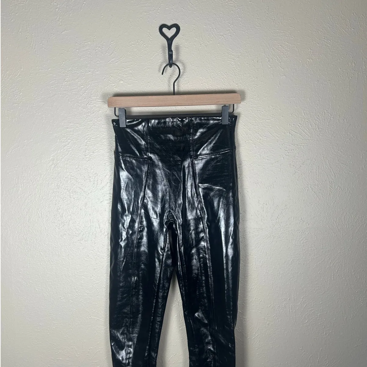Spanx Leather Leggings Size Small Shiny Black Shapewear Grunge Moto Punk Shaping - Image 2