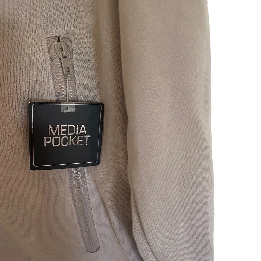 Kay Unger NEW tan full zip jacket with media pocket LARGE - Image 3