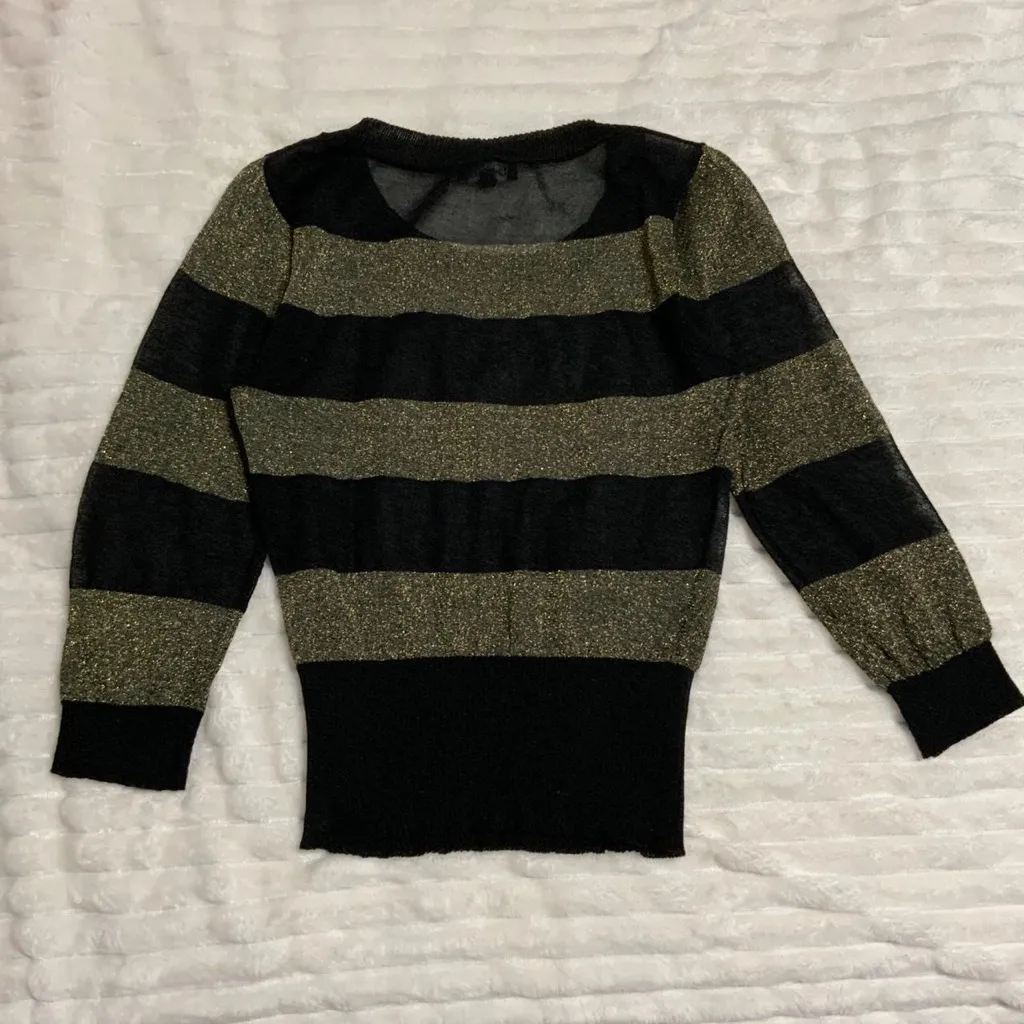 Y2k Bebe Striped Black & Metallic Gold Top - Image 7
