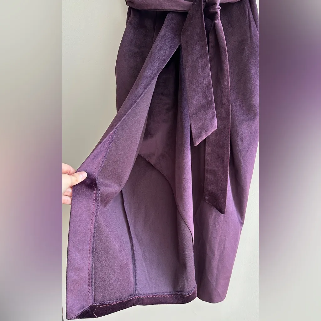 Closet London Kimono Sleeve Velvet Midi Dress with Wrap Tie, Plum, Size 4 Purple - Image 10