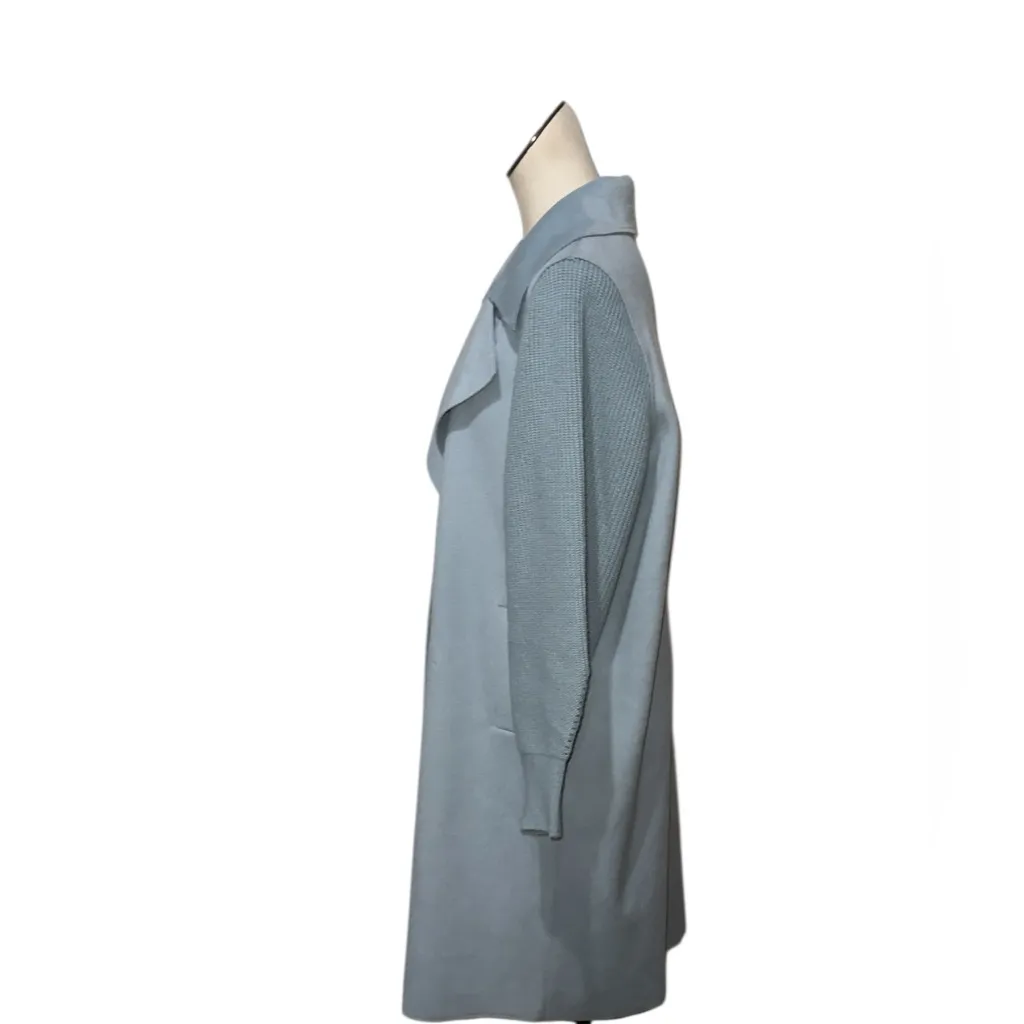 NWT Ellen Tracy Mixed Media Double Face Coat with Knit Sleeves Dusty Blue XL - Image 4