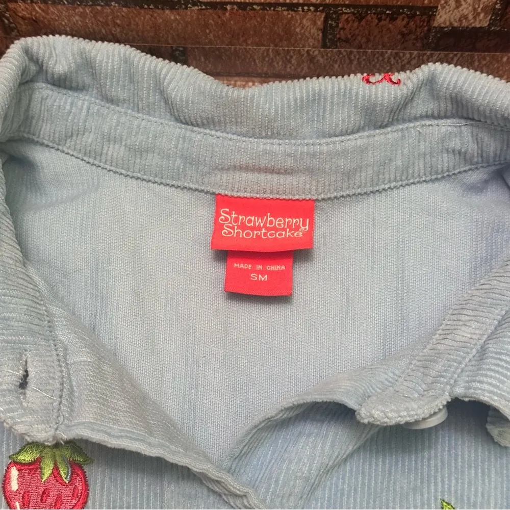 Women’s Blue Corduroy Shirt with Strawberry Embroidery size S/M Size M - Image 5