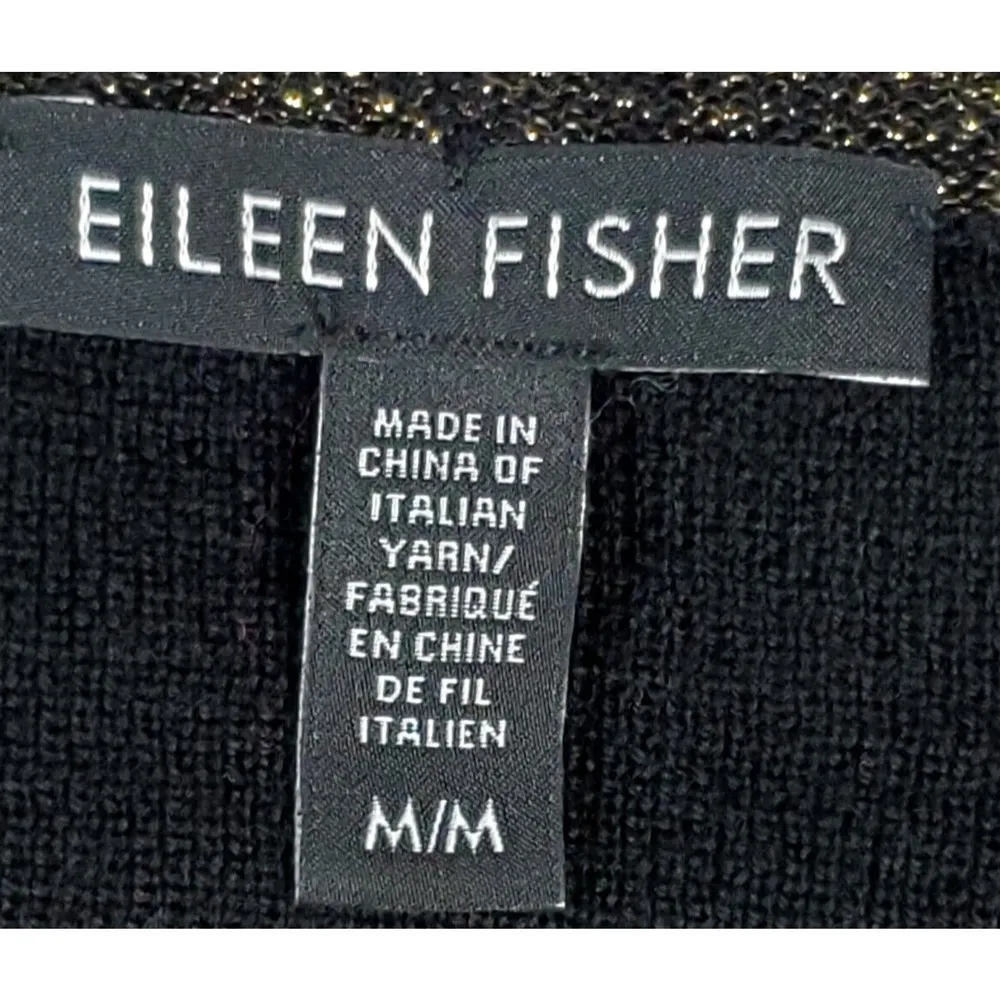 Eileen Fisher Cardigan Size Medium Black Gold Gala Dressy Party Glam Cocktail - Image 5