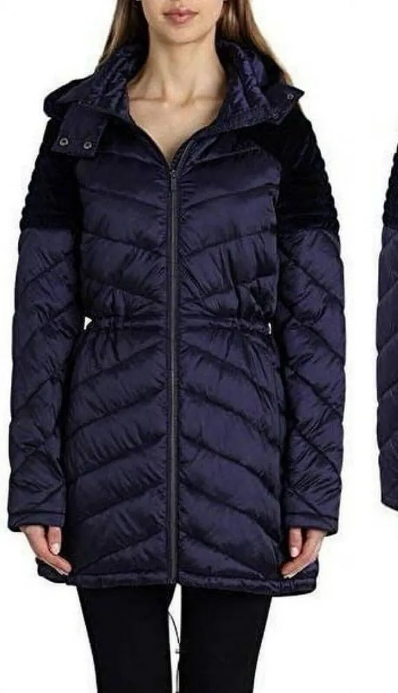 Badgley Mischka Mallory Puffer Coat Packable Blue Velvet Quilted Nylon Sz XL - Image 1