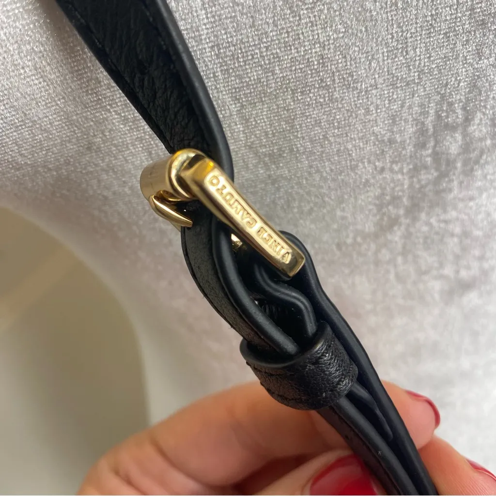 Vince Camuto black pebbled leather crossbody purse flap front bag gold hardware - Image 3