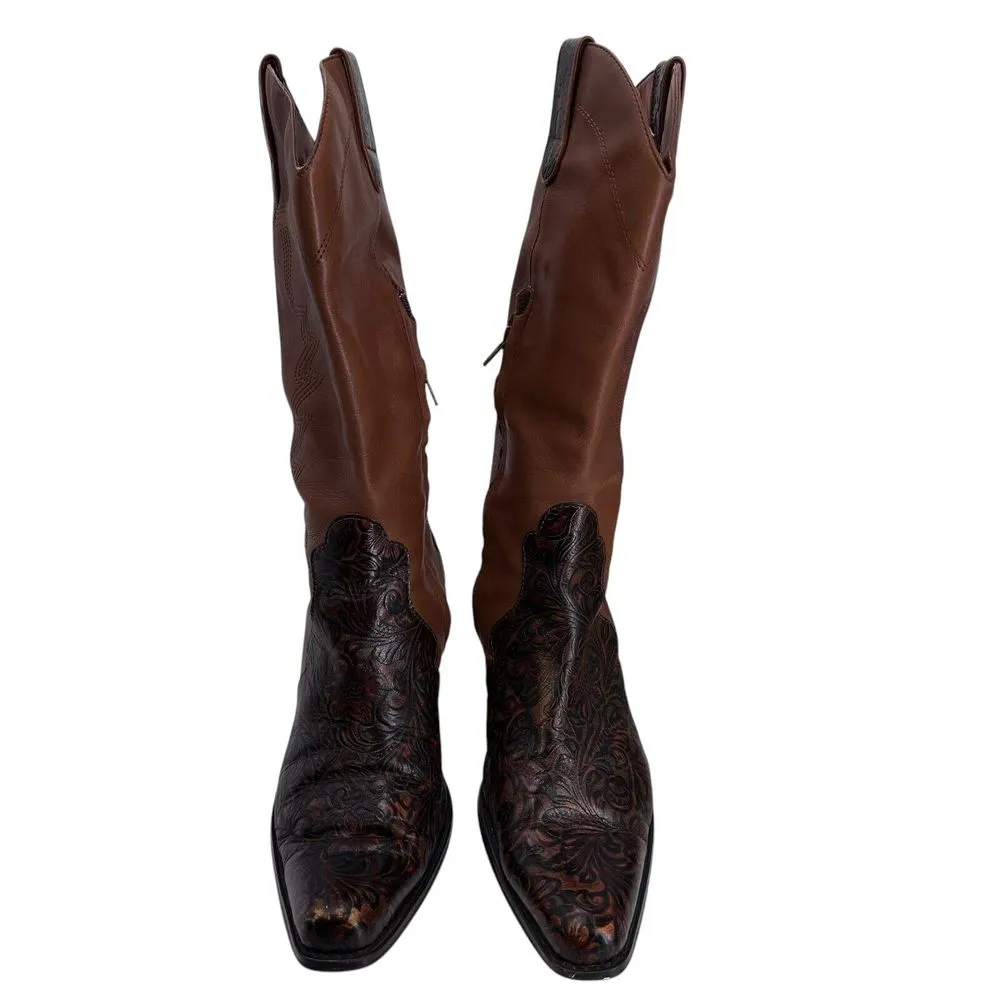 Coldwater‎ Creek Vintage Brown Tooled Leather Cowboy Boots Women's Size 10 M - Image 2