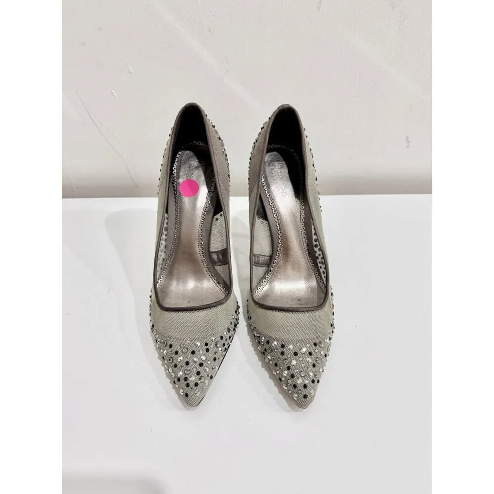 Bourne Samantha Embellished Rhinestone Mesh Pointed Pump Heels Silver Women's 38 Size 8 - Image 3