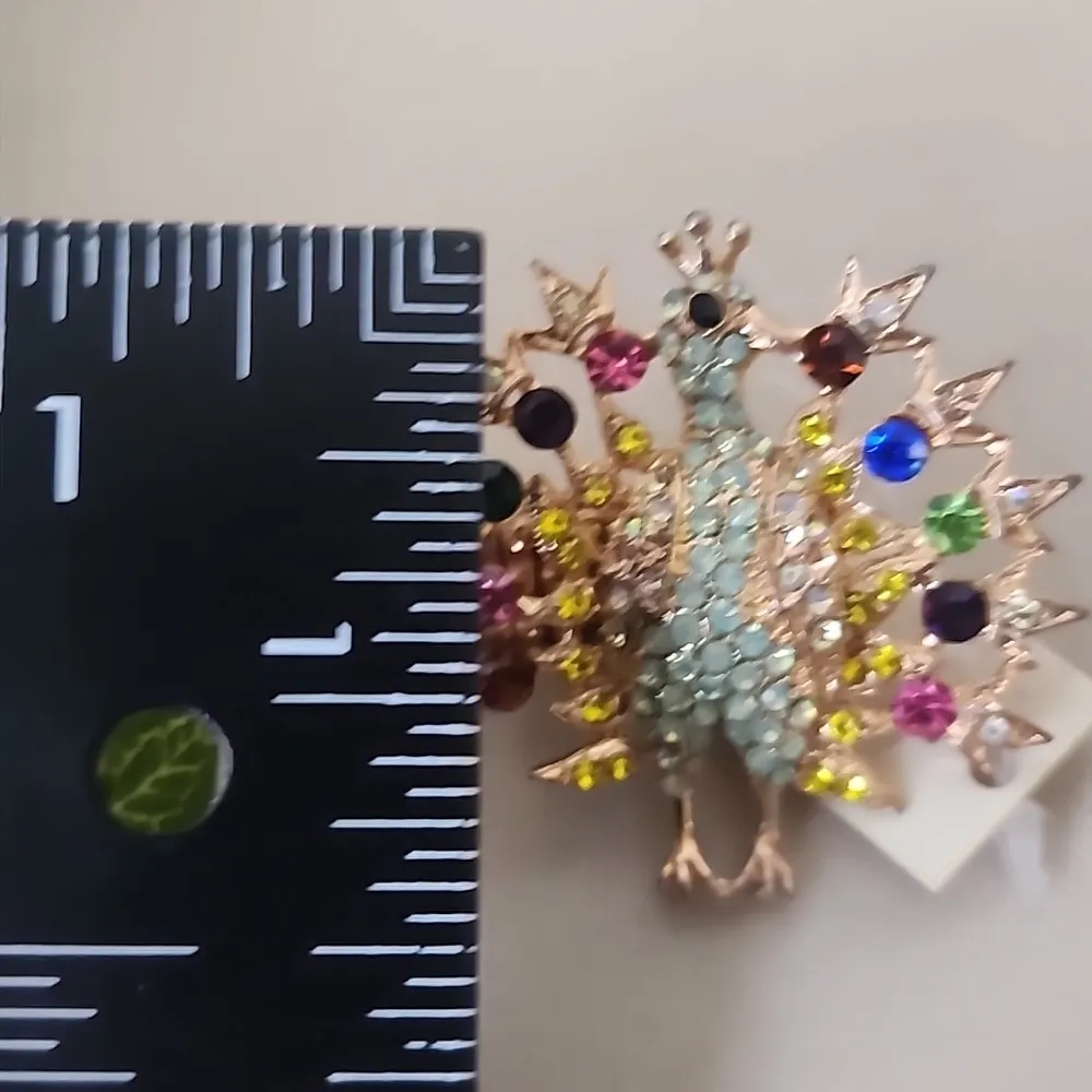 Gold with Multi Color Crystals Peacock Stretch Ring - Image 6