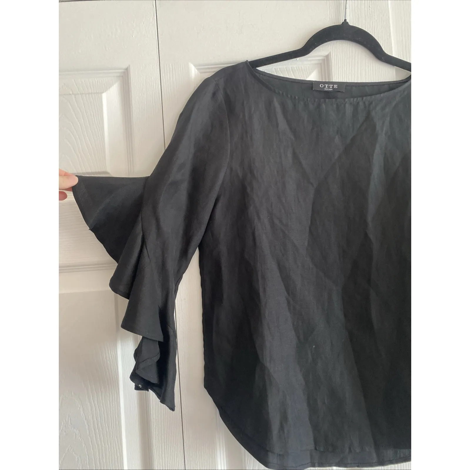 Otte Womens XS Black Linen Silk Top Luxury Flutter Sleeve Clean Girl - Image 2