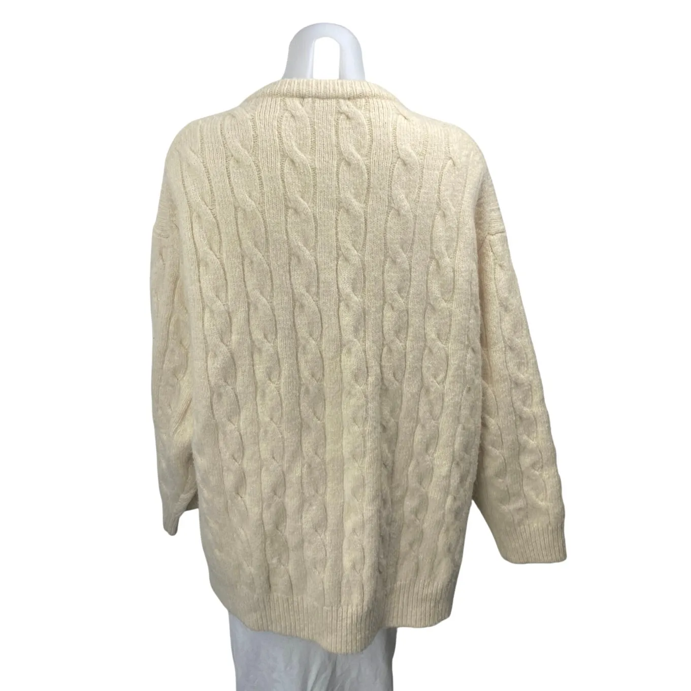 J.Crew Cream White Relaxed Cable Knit Pocket Long Sleeve Cardigan Sweater XS - Image 2