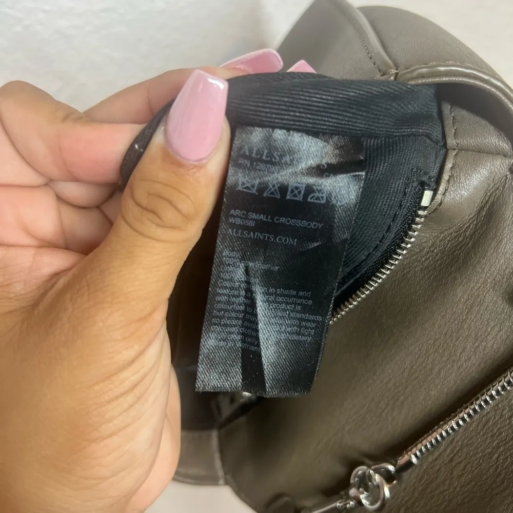 All Saints Arc Small Crossbody Purse in Mink Grey - Image 10