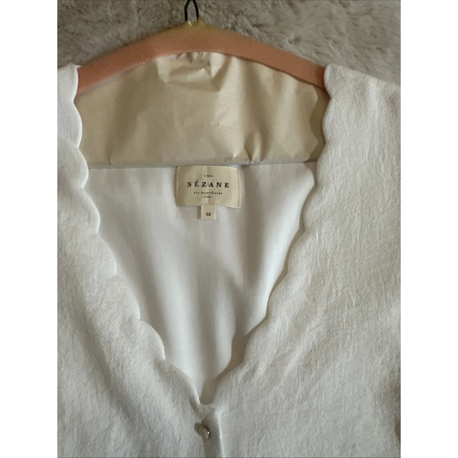 Sezane Cardigan Women  Knit Long-sleeved Jacket Cream‎ Size 38 - Image 7