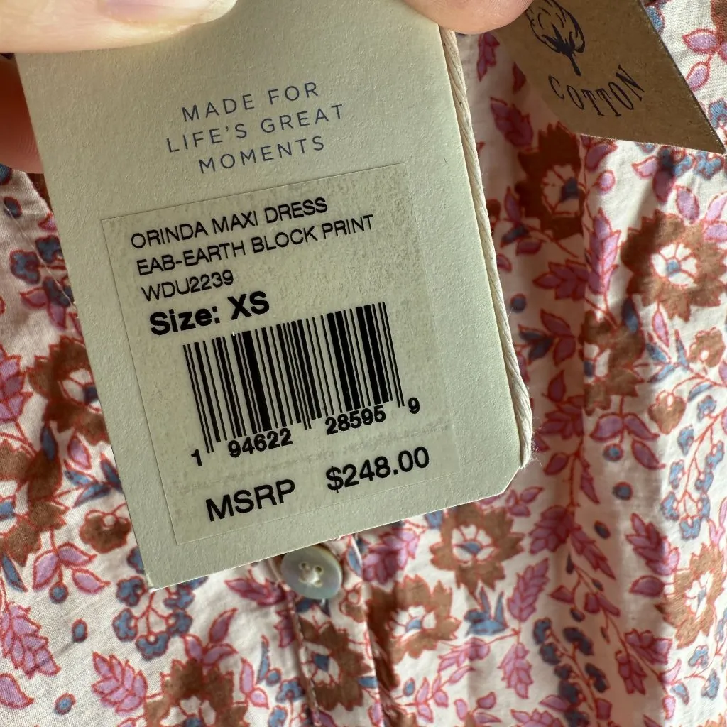 Faherty Orinda Maxi Dress NWT Belted Pink Brown Size XS Boho Cottage Earthy - Image 6