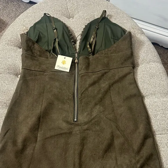 Laced Faux Suede Dress‎ Green Size L - Image 10