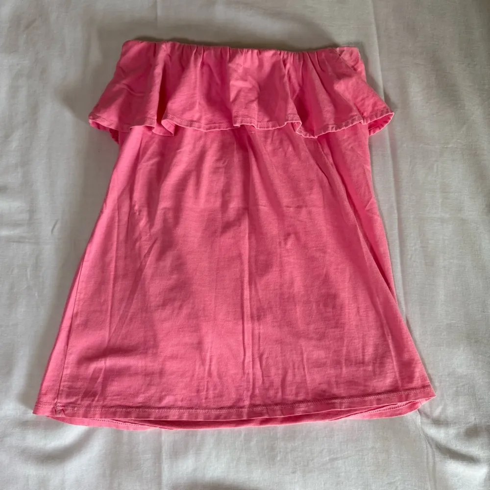 Lilly Pulitzer Wiley Ruffle Tube Top Hot Pink Cotton XSMALL Strapless Knit Tee - Image 4