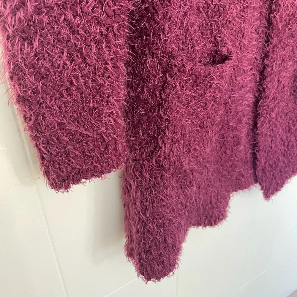 Love Tree Burgundy Fuzzy Open Front Long Length Cardigan ~ Women’s Size S - Image 9