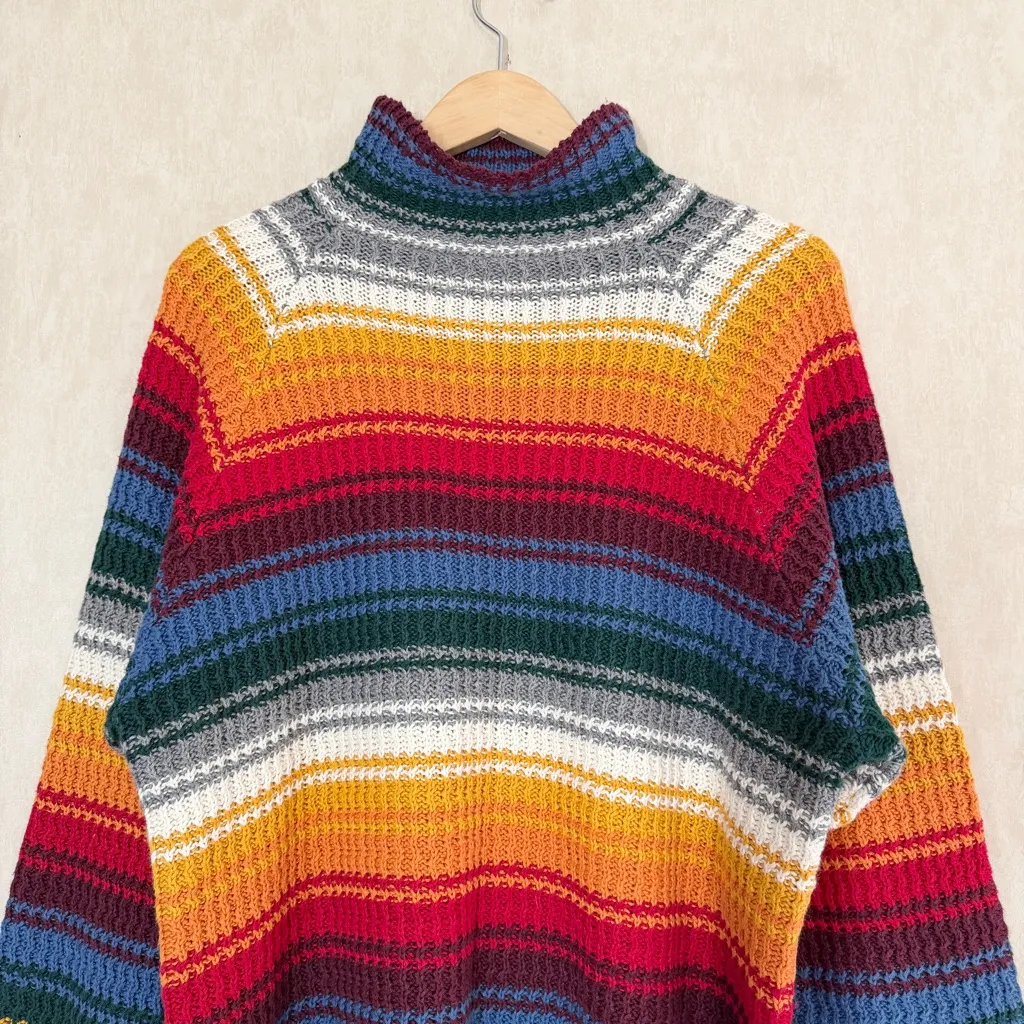 Styles To Go Ramie Cotton Turtleneck Knit Sweater Stripes Retro Multi Rainbow L Orange Size L - Image 3