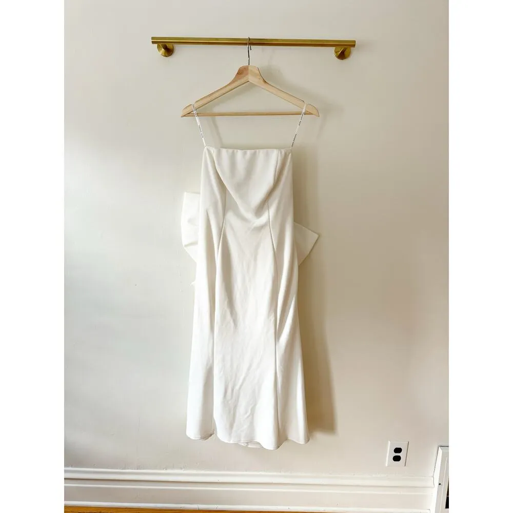 TADASHI SHOJI Parmer White Bow Midi Length Crepe Wedding Dress Size Small - Image 3