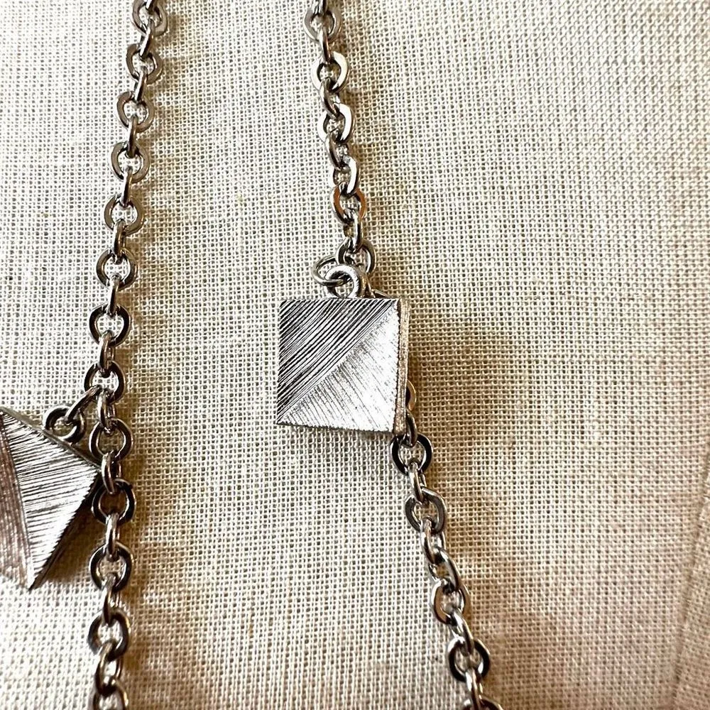 Vintage Silver tone MONET Long Necklace with squares - Image 3