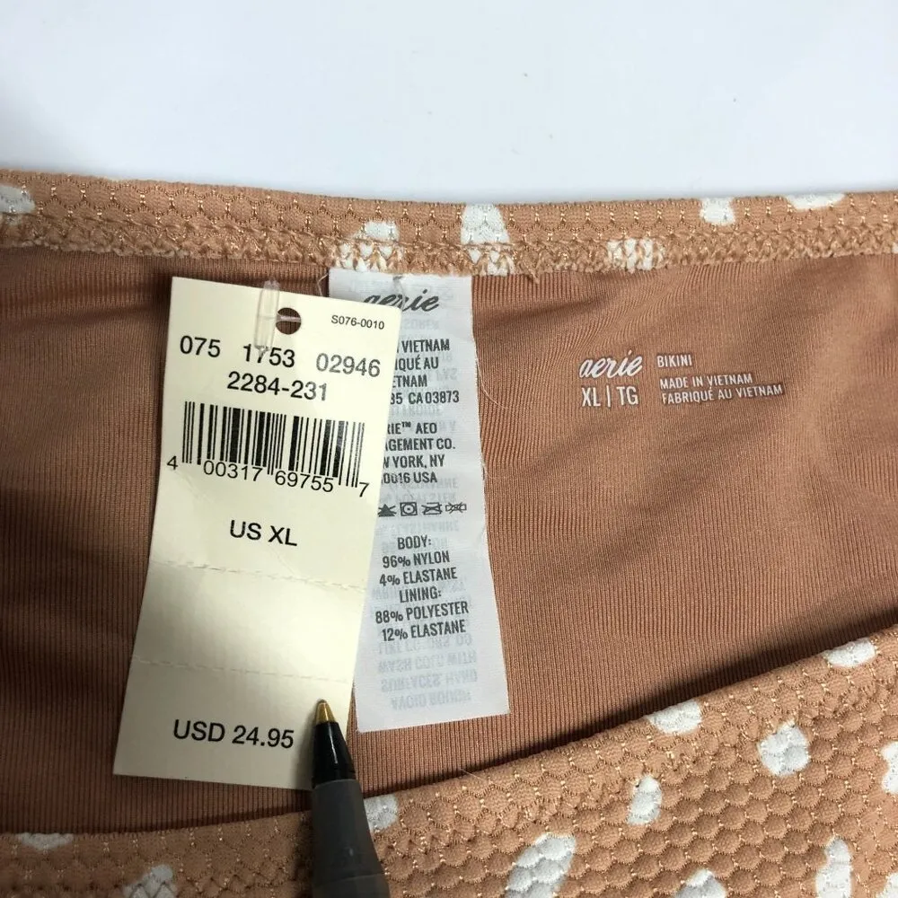 Aerie Bikini Bottom Hipster Brief Textured Spotted Polka Dot Beige White XL - Image 3